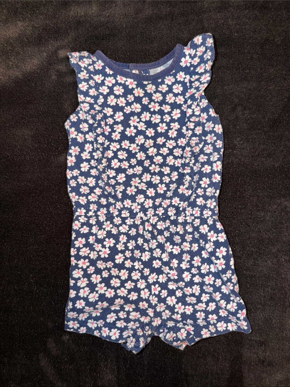 Floral Romper-Navy Blue & Pink